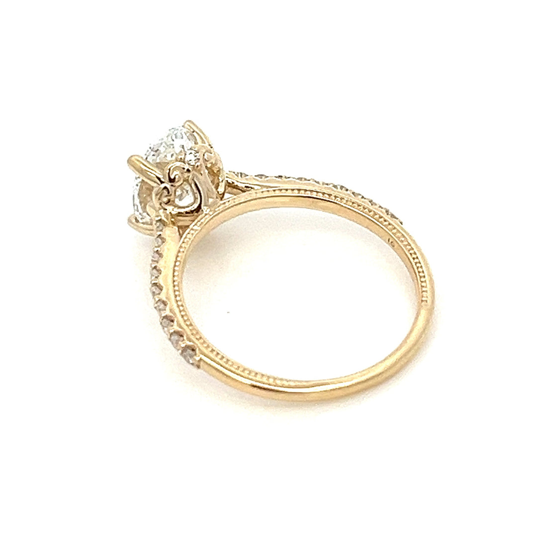 1.5 ctw oval diamond pave cathedral & milgrain engagement ring - Valentshop Jewelry