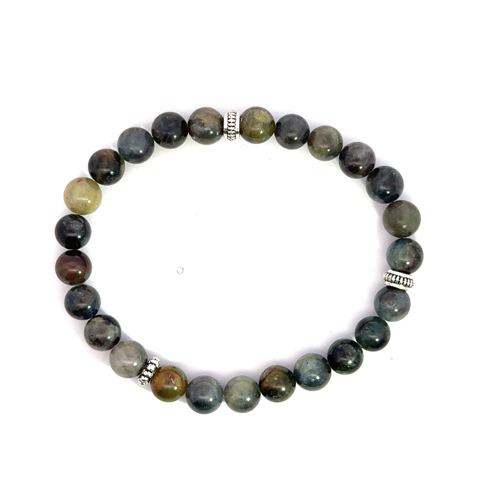 P-76 Mens Natural Sapphire Beaded Bracelet - 1/3 inch width - Valentshop Jewelry