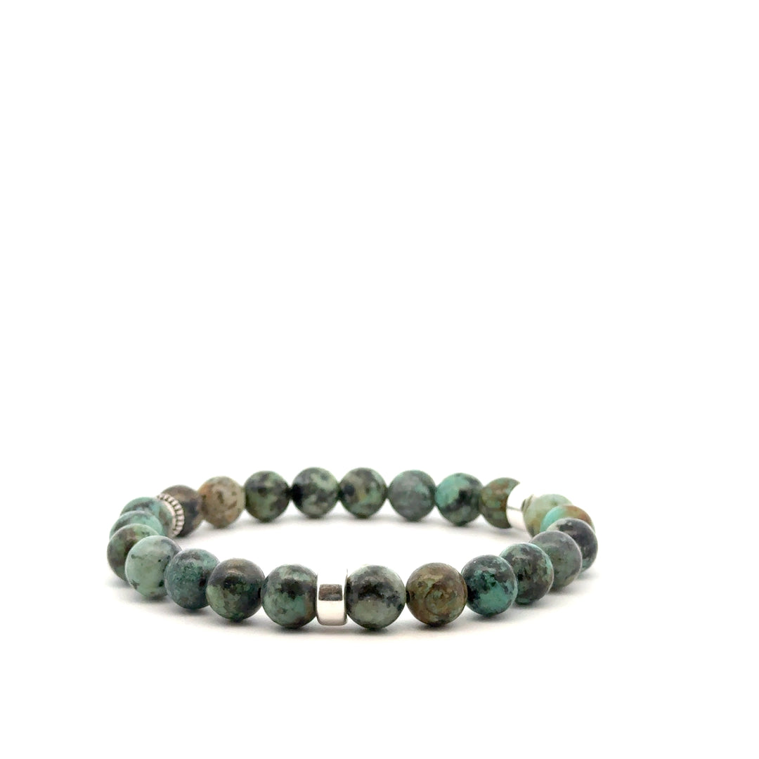 P-76 Mens Natural African Turquoise Beaded Bracelet - 1/3 inch width - Valentshop Jewelry