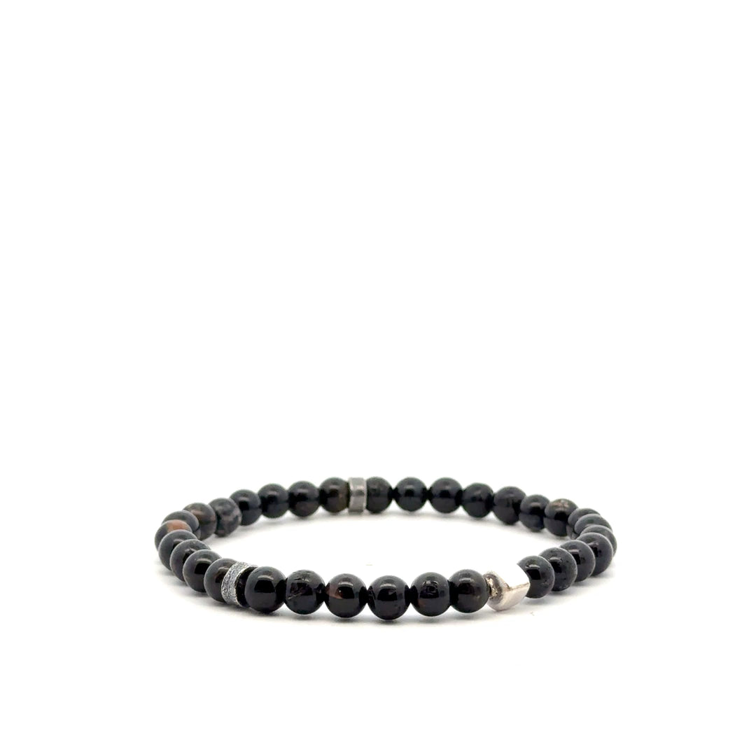 P-76 Mens Natural Black Tourmaline Beaded Bracelet - 1/4 inch width - Valentshop Jewelry