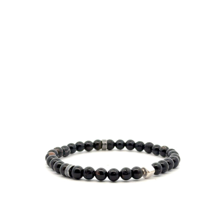 P-76 Mens Natural Black Tourmaline Beaded Bracelet - 1/4 inch width - Valentshop Jewelry