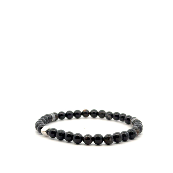 P-76 Mens Natural Black Tourmaline Beaded Bracelet - 1/4 inch width - Valentshop Jewelry