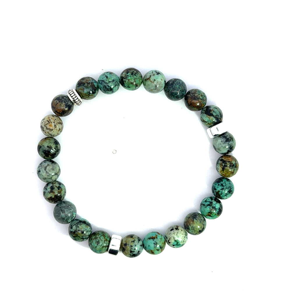 P-76 Mens Natural African Turquoise Beaded Bracelet - 1/3 inch width - Valentshop Jewelry