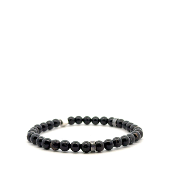 P-76 Mens Natural Black Tourmaline Beaded Bracelet - 1/4 inch width - Valentshop Jewelry