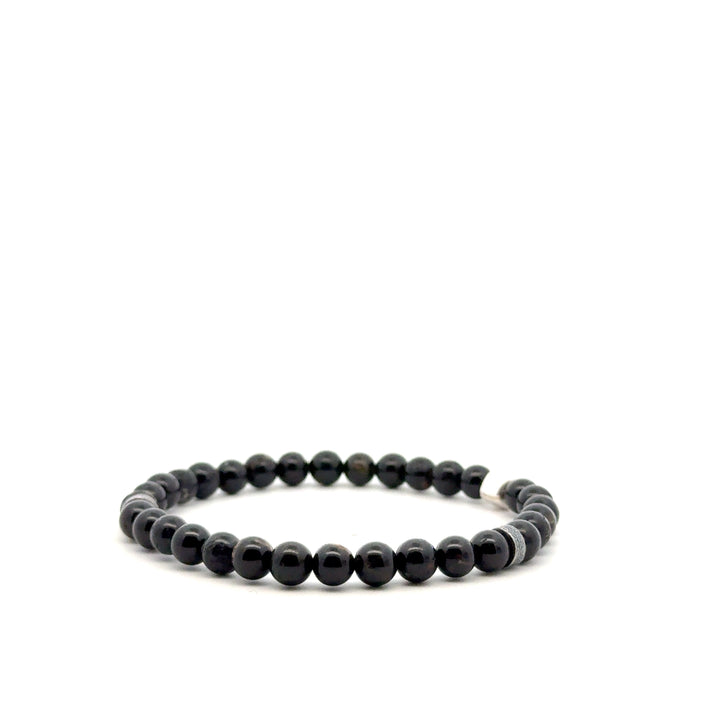 P-76 Mens Natural Black Tourmaline Beaded Bracelet - 1/4 inch width - Valentshop Jewelry