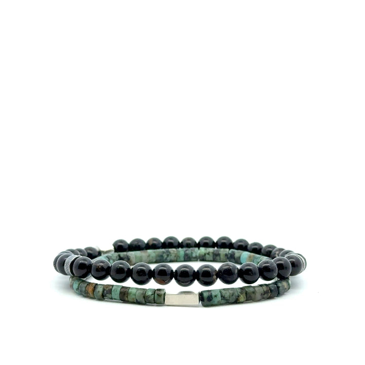 P-76 Mens Natural Black Tourmaline Beaded Bracelet - 1/4 inch width - Valentshop Jewelry