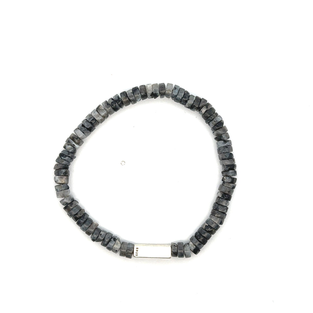 P-76 Mens Natural Gray Labradorite Disc Beaded Bracelet - Valentshop Jewelry