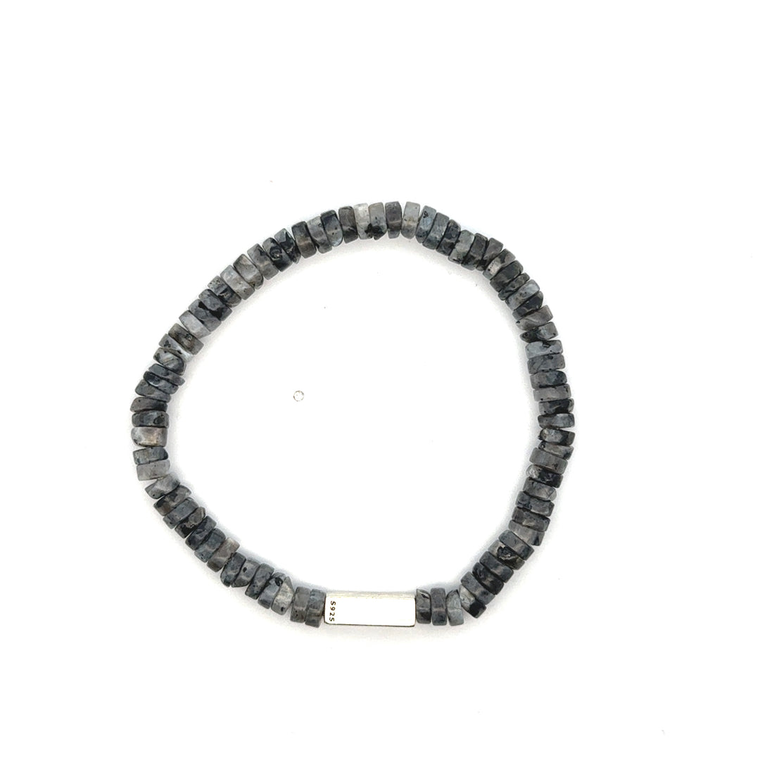 P-76 Mens Natural Gray Labradorite Disc Beaded Bracelet - Valentshop Jewelry