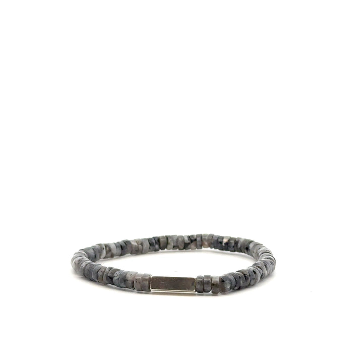 P-76 Mens Natural Gray Labradorite Disc Beaded Bracelet - Valentshop Jewelry