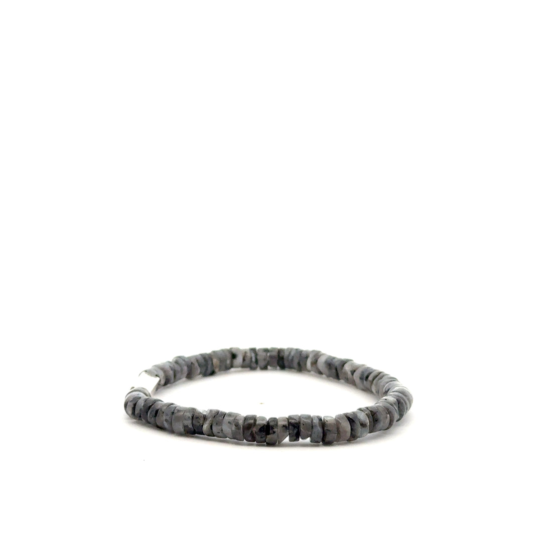 P-76 Mens Natural Gray Labradorite Disc Beaded Bracelet - Valentshop Jewelry