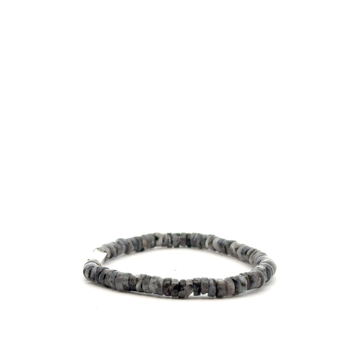P-76 Mens Natural Gray Labradorite Disc Beaded Bracelet - Valentshop Jewelry