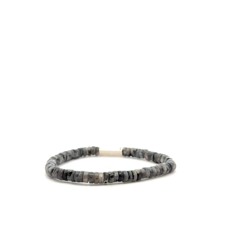 P-76 Mens Natural Gray Labradorite Disc Beaded Bracelet - Valentshop Jewelry