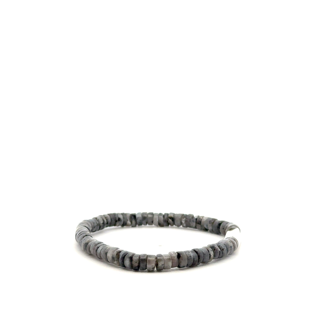 P-76 Mens Natural Gray Labradorite Disc Beaded Bracelet - Valentshop Jewelry