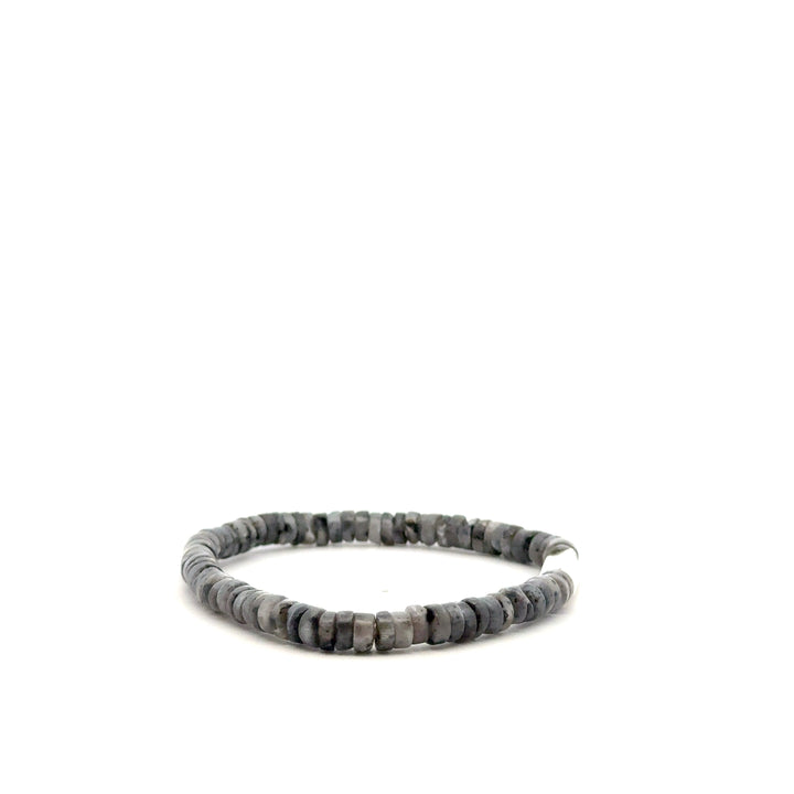 P-76 Mens Natural Gray Labradorite Disc Beaded Bracelet - Valentshop Jewelry