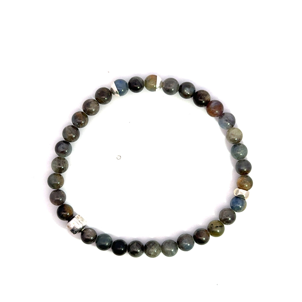 P-76 Mens Natural Sapphire Beaded Bracelet - 1/4 inch width - Valentshop Jewelry