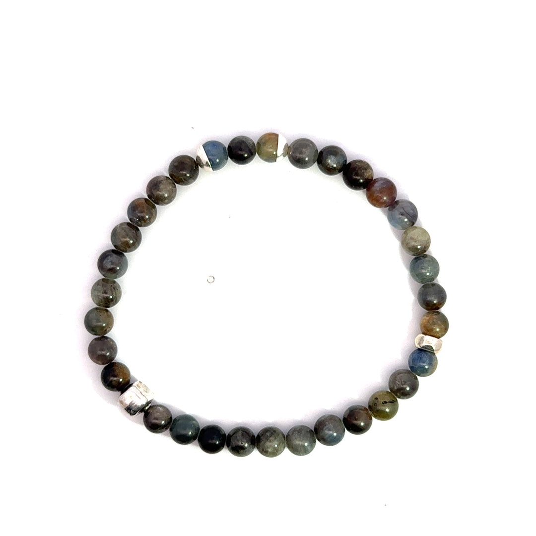 P-76 Mens Natural Sapphire Beaded Bracelet - 1/4 inch width - Valentshop Jewelry