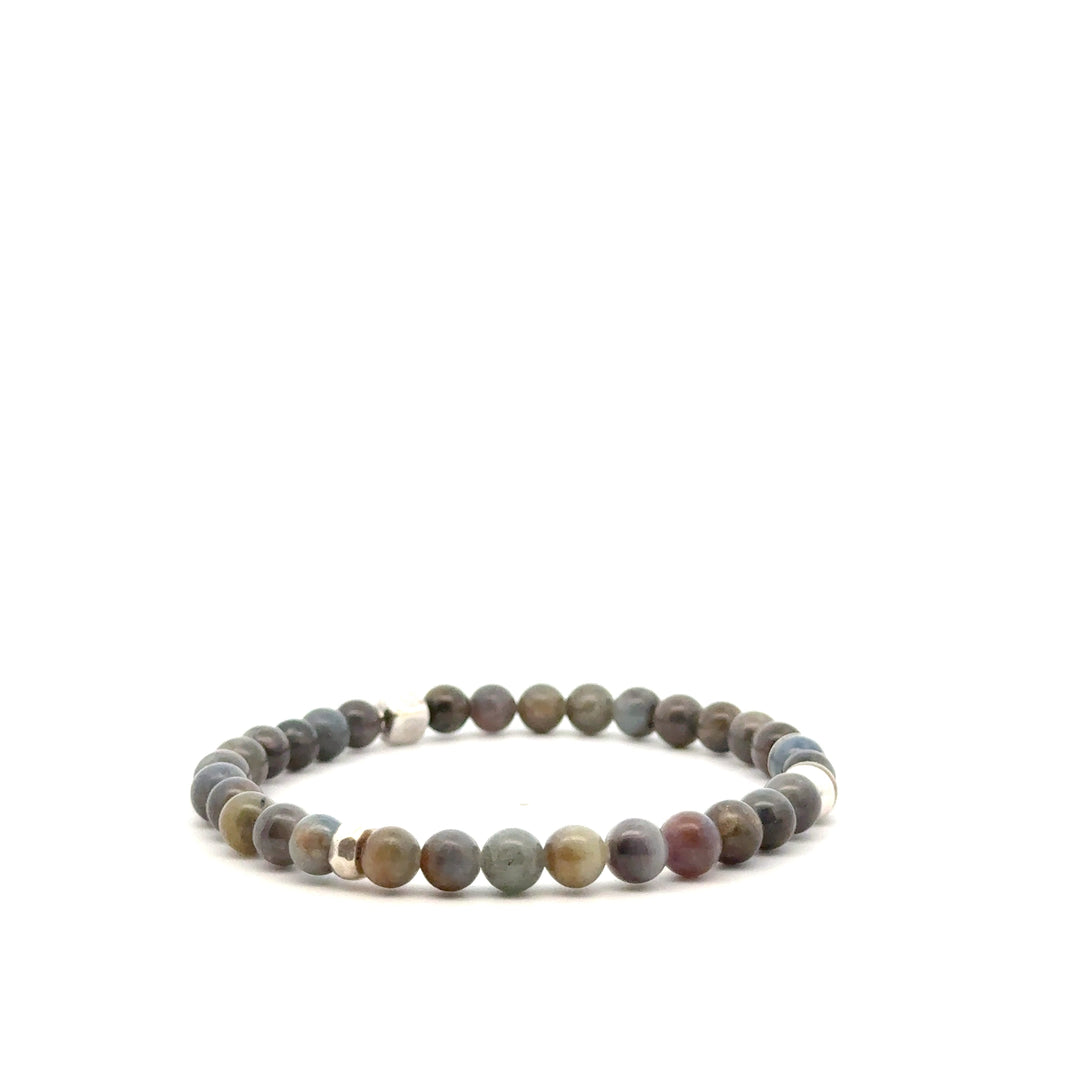 P-76 Mens Natural Sapphire Beaded Bracelet - 1/4 inch width - Valentshop Jewelry