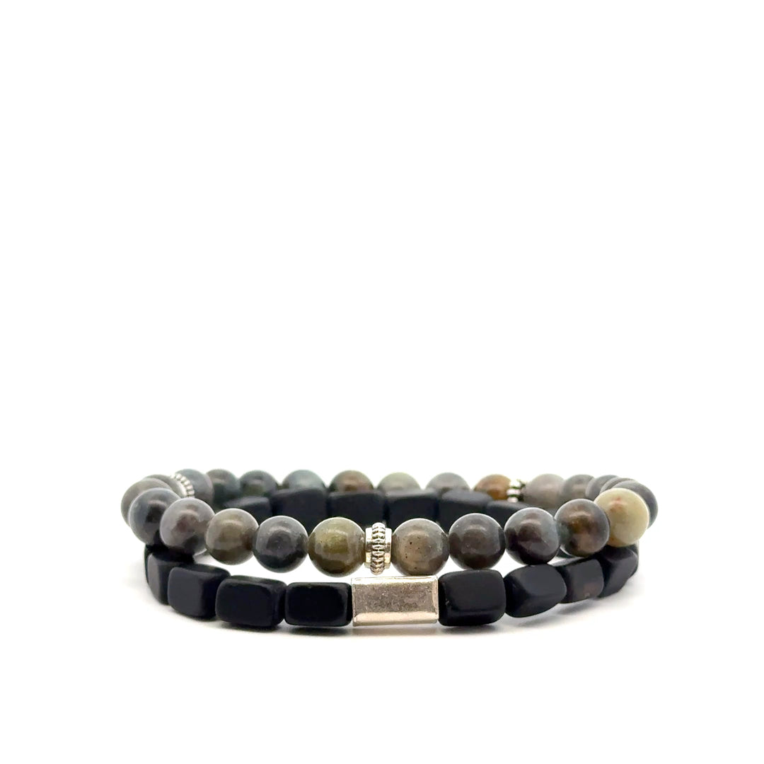 P-76 Mens Natural Matte Tourmaline Nugget Beaded Bracelet - Valentshop Jewelry