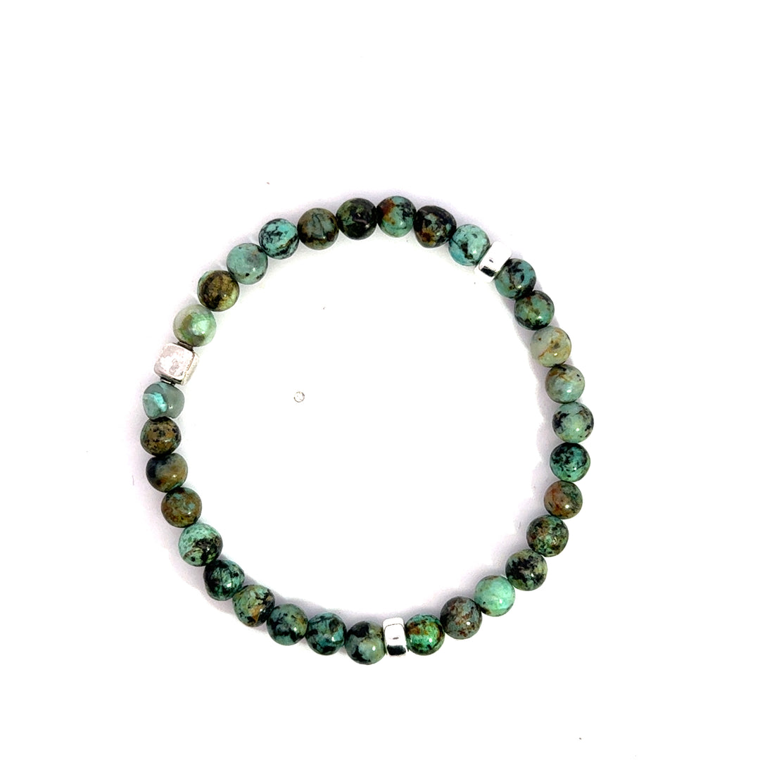 P-76 Mens Natural African Turquoise Beaded Bracelet - 1/4 inch width - Valentshop Jewelry