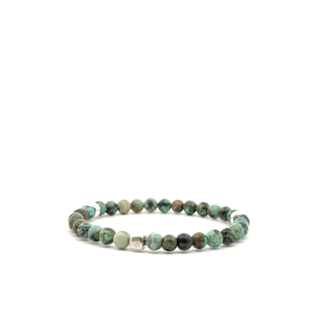 P-76 Mens Natural African Turquoise Beaded Bracelet - 1/4 inch width - Valentshop Jewelry