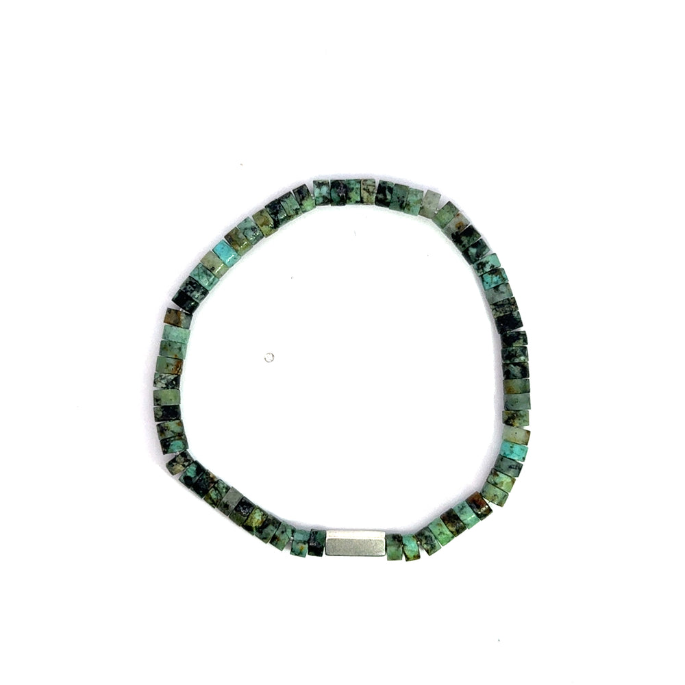 P-76 Mens Natural African Turquoise Disc Beaded Bracelet - Valentshop Jewelry