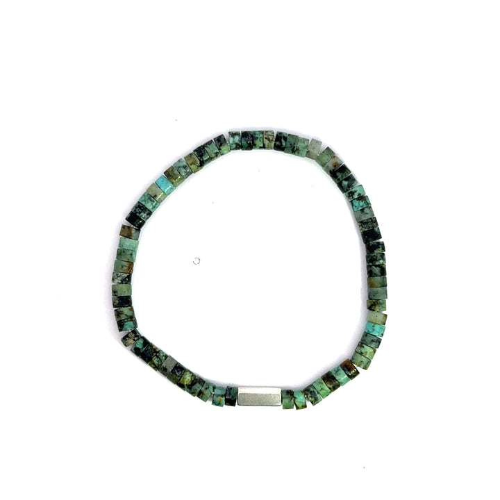 P-76 Mens Natural African Turquoise Disc Beaded Bracelet - Valentshop Jewelry