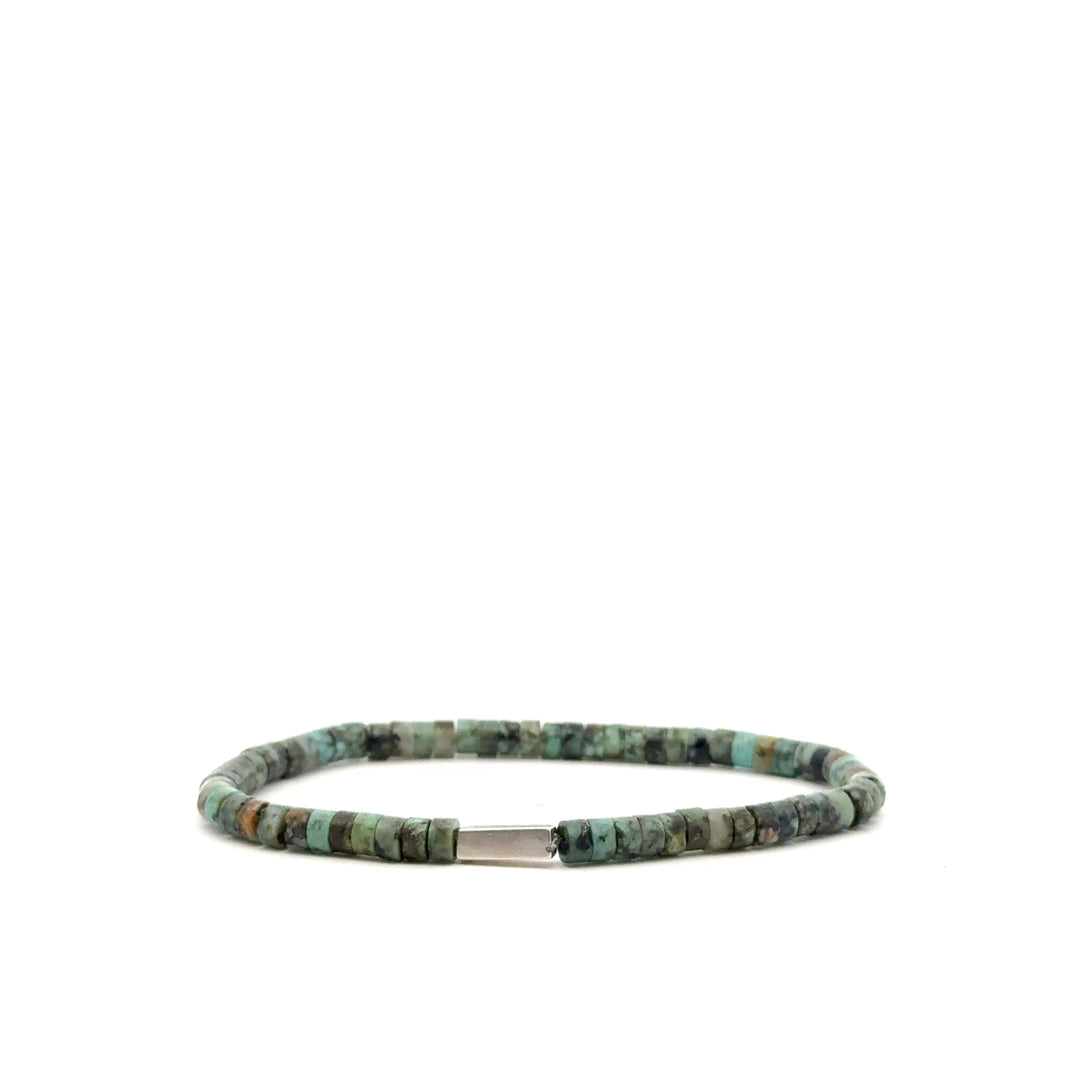 P-76 Mens Natural African Turquoise Disc Beaded Bracelet - Valentshop Jewelry