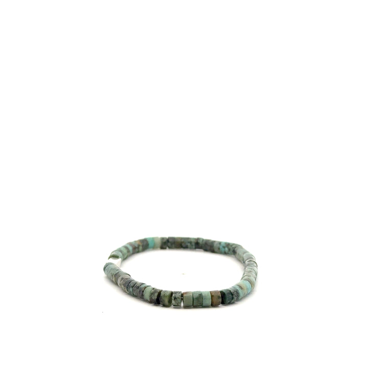P-76 Mens Natural African Turquoise Disc Beaded Bracelet - Valentshop Jewelry