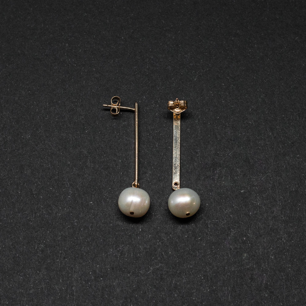 gold bar post drop pearl earrings - valentshop.com