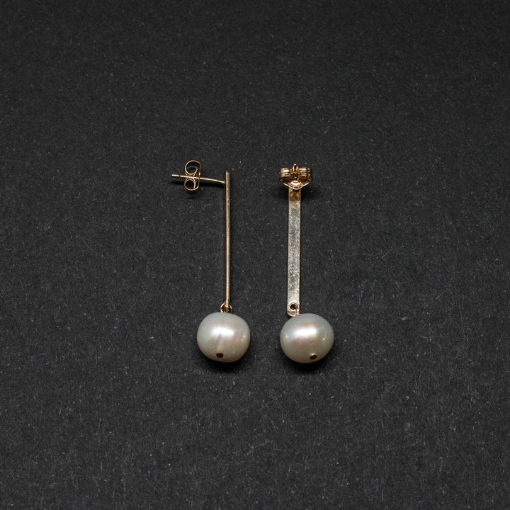 gold bar post drop pearl earrings - valentshop.com