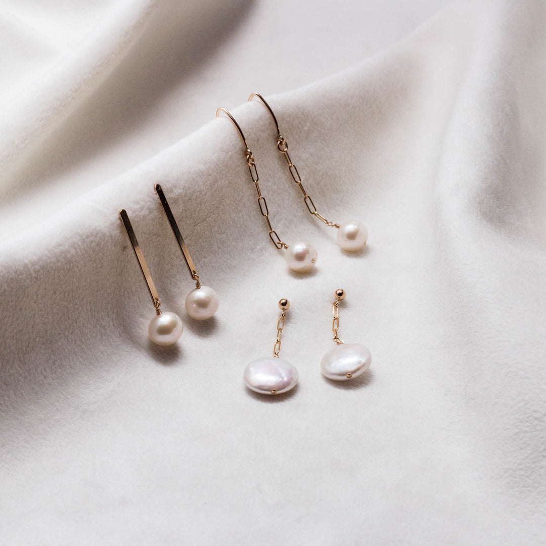 gold bar post drop pearl earrings - valentshop.com