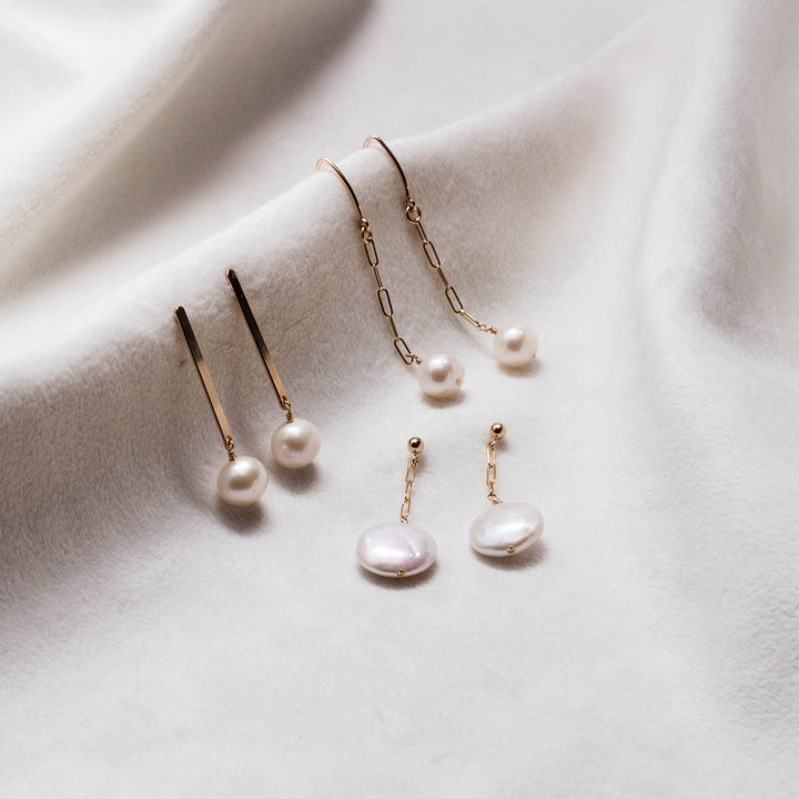 gold bar post drop pearl earrings - valentshop.com