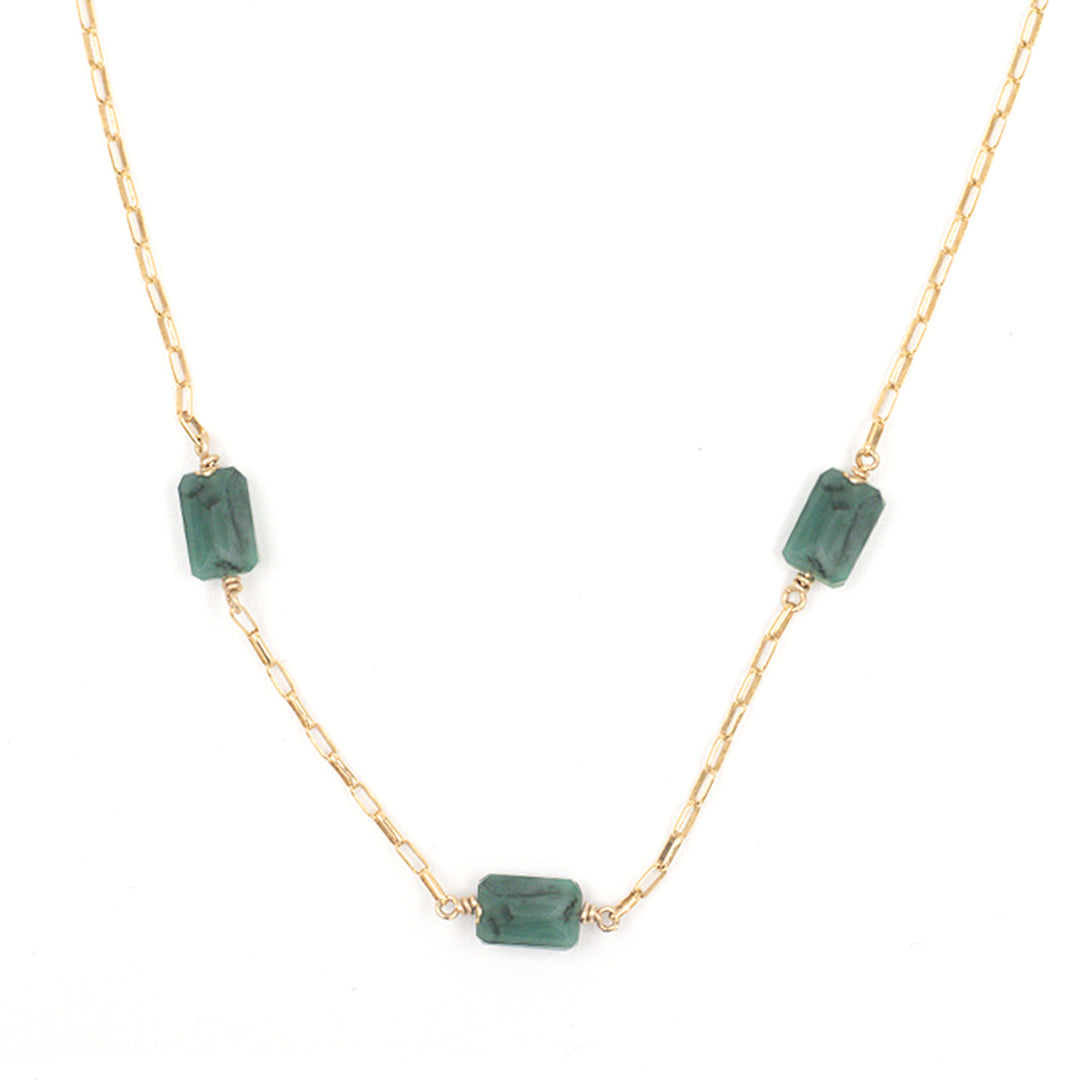 emerald 3-stone baguette necklace - Valentshop Jewelry