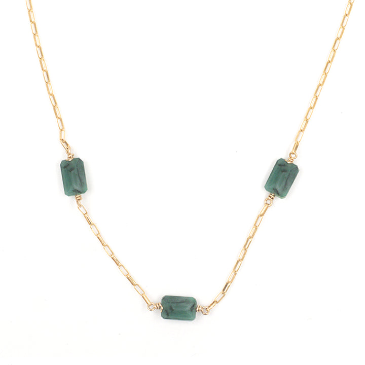 emerald 3-stone baguette necklace - Valentshop Jewelry
