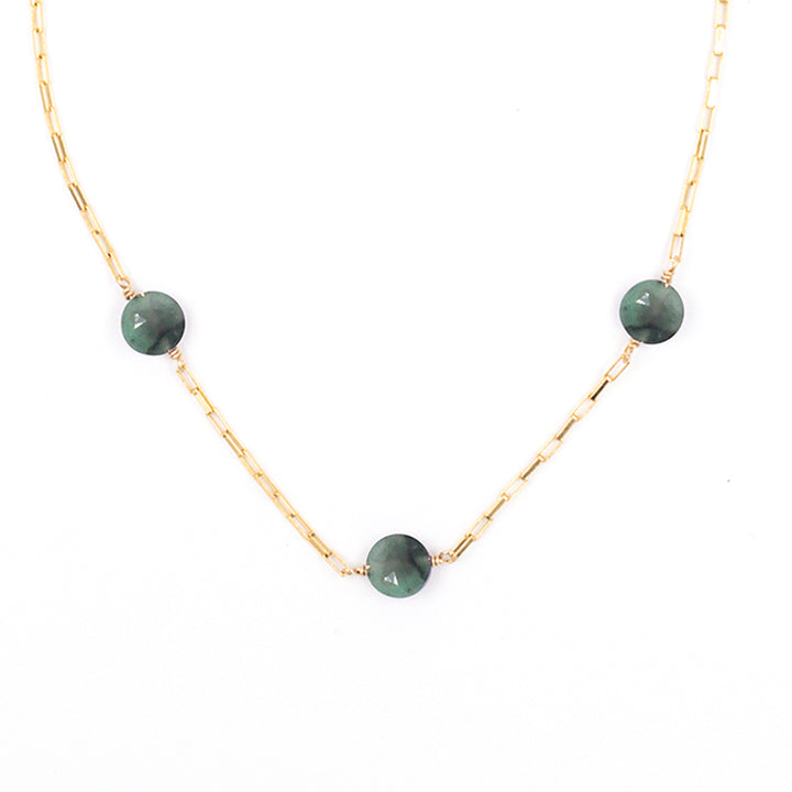 emerald 3-stone coin necklace - Valentshop Jewelry