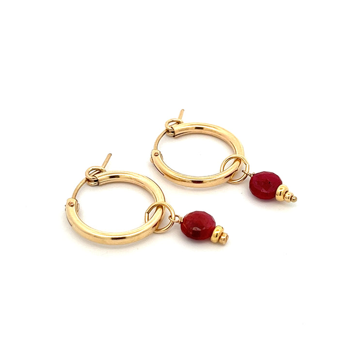 silk road - ruby faceted coin drop hoop earrings - valentshop.com