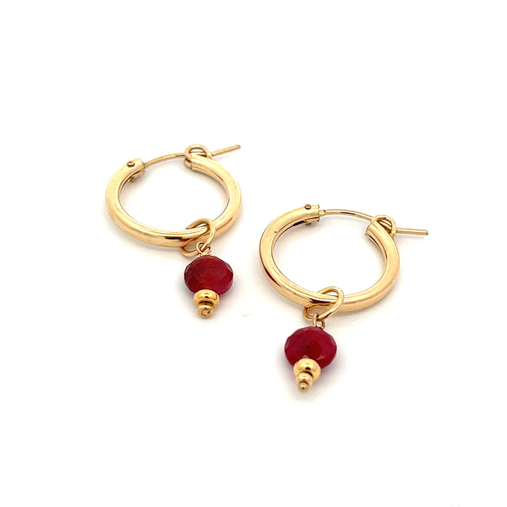 silk road - ruby faceted coin drop hoop earrings - valentshop.com