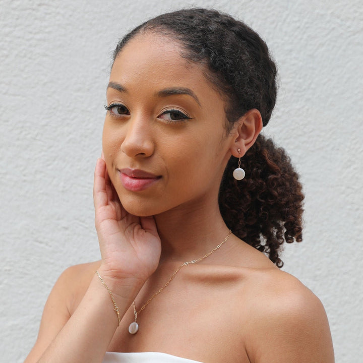 coin pearl post drop earrings - Valentshop Jewelry