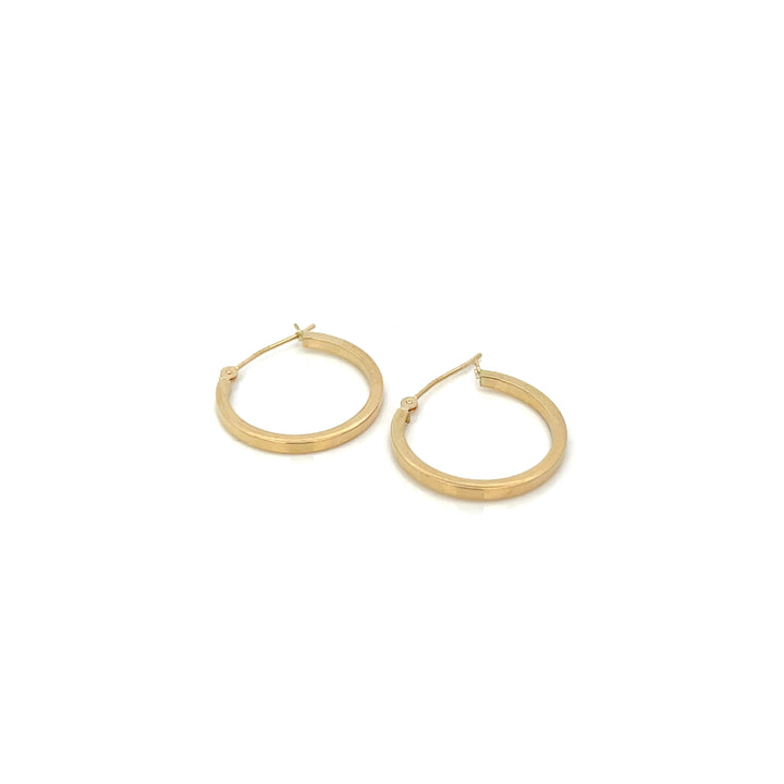 14K YG Flat Edge Round Hoops, small - Valentshop Jewelry