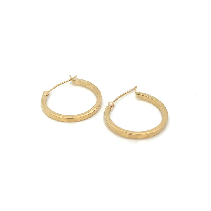 14K YG Flat Edge Round Hoops, medium - Valentshop Jewelry