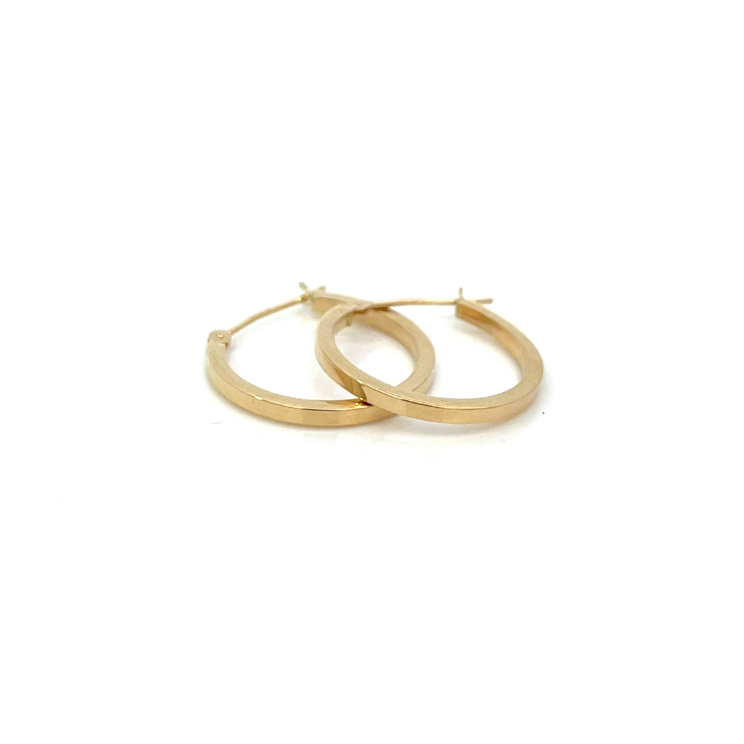 14K YG Flat Edge Round Hoops, medium - Valentshop Jewelry