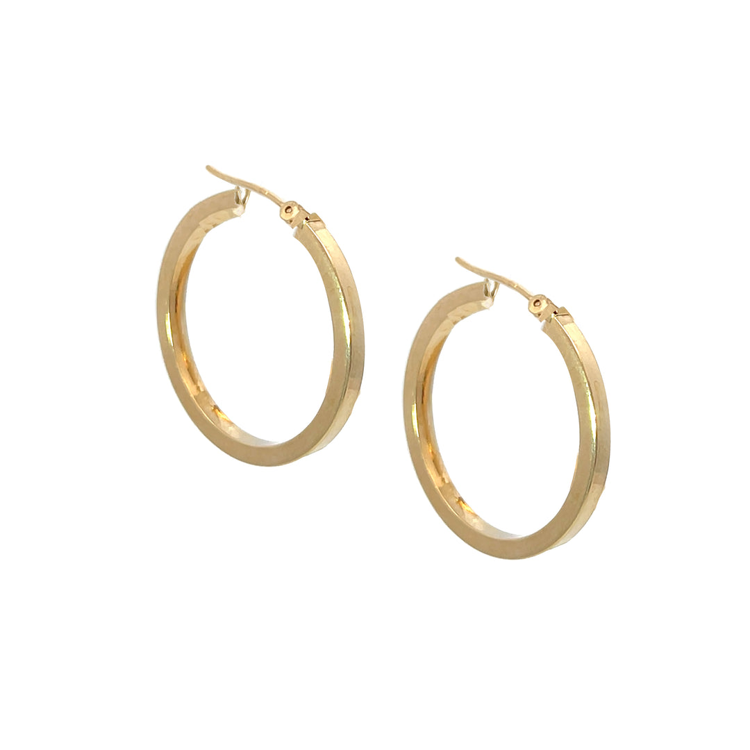 14K YG Flat Edge Round Hoops, large - Valentshop Jewelry