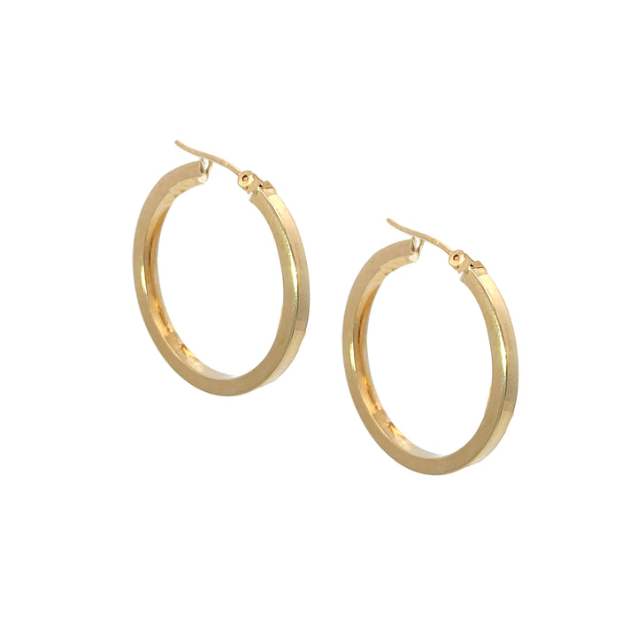 14K YG Flat Edge Round Hoops, large - Valentshop Jewelry