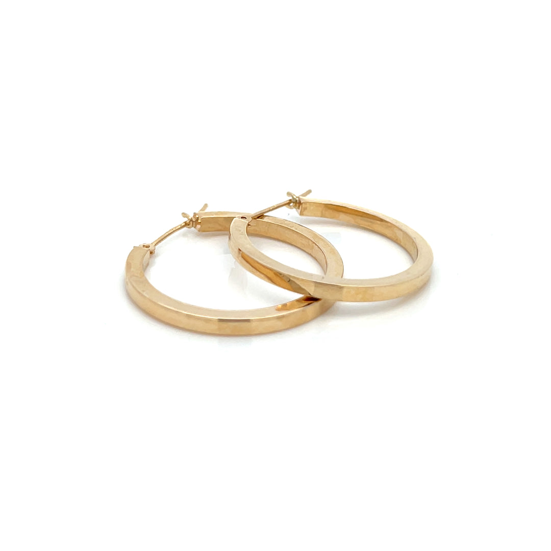 14K YG Flat Edge Round Hoops, large - Valentshop Jewelry