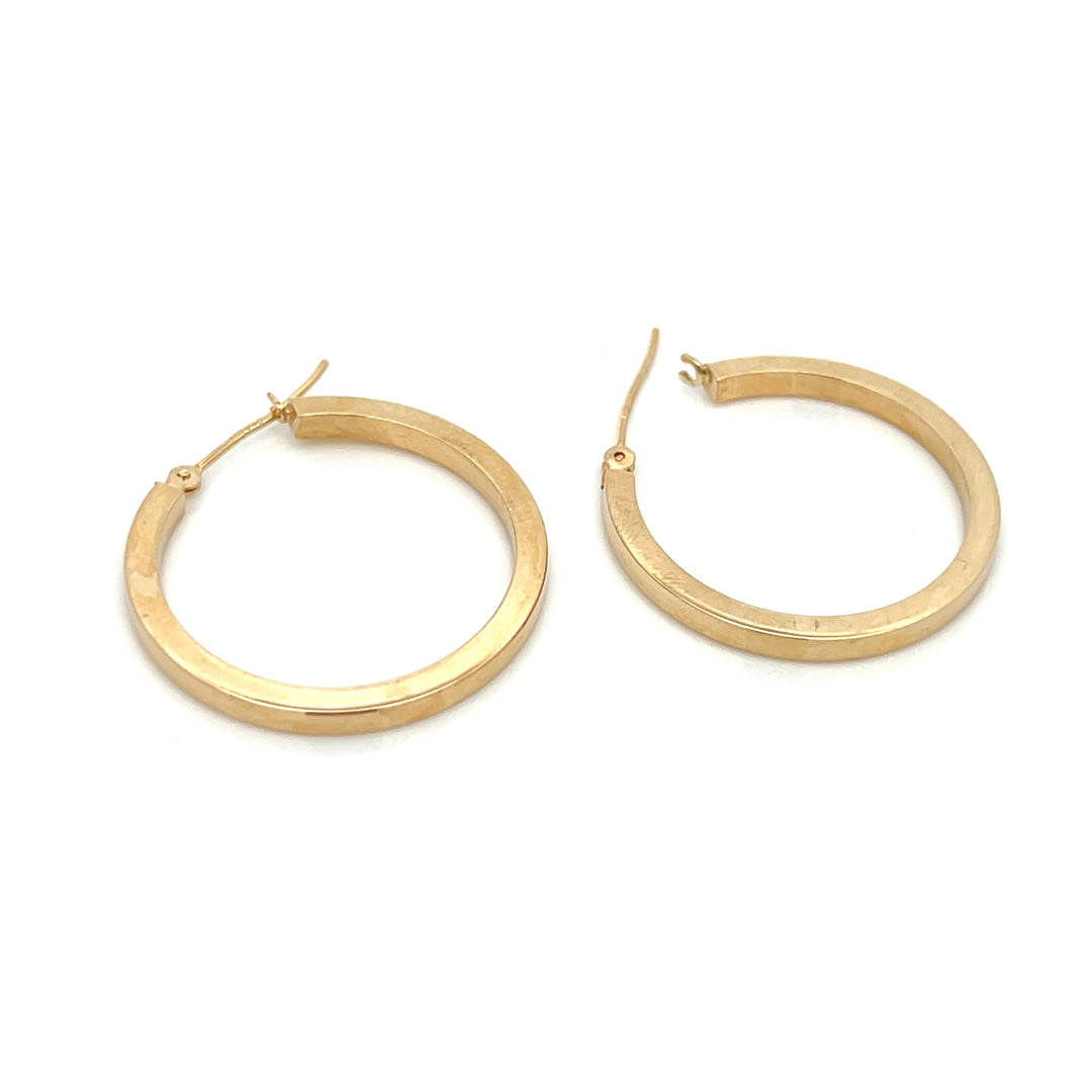 14K YG Flat Edge Round Hoops, large - Valentshop Jewelry