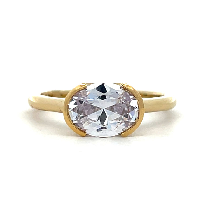 1.75 ct oval diamond half bezel solitaire engagement ring - Valentshop Jewelry