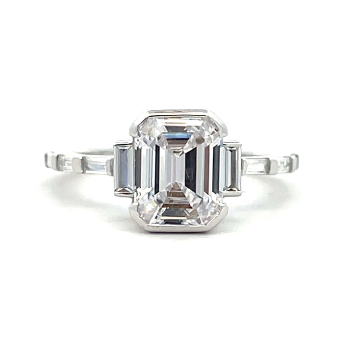 3.1 ctw emerald cut diamond half bezel deco engagement ring - Valentshop Jewelry