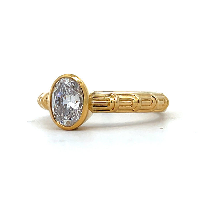 1 ct oval diamond deco bezel engagement ring - Valentshop Jewelry