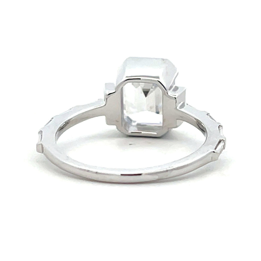 3.1 ctw emerald cut diamond half bezel deco engagement ring - Valentshop Jewelry