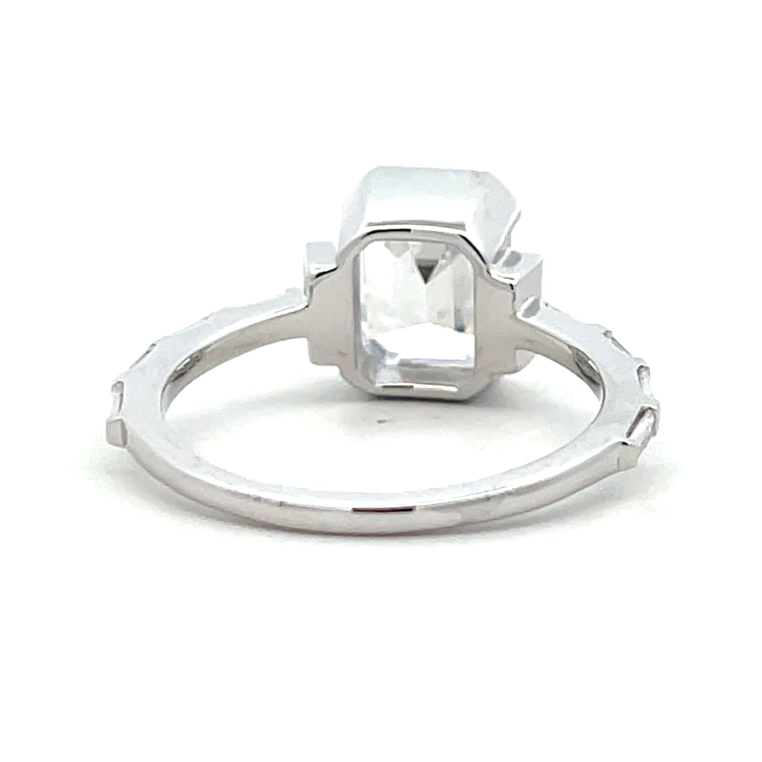 3.1 ctw emerald cut diamond half bezel deco engagement ring - Valentshop Jewelry